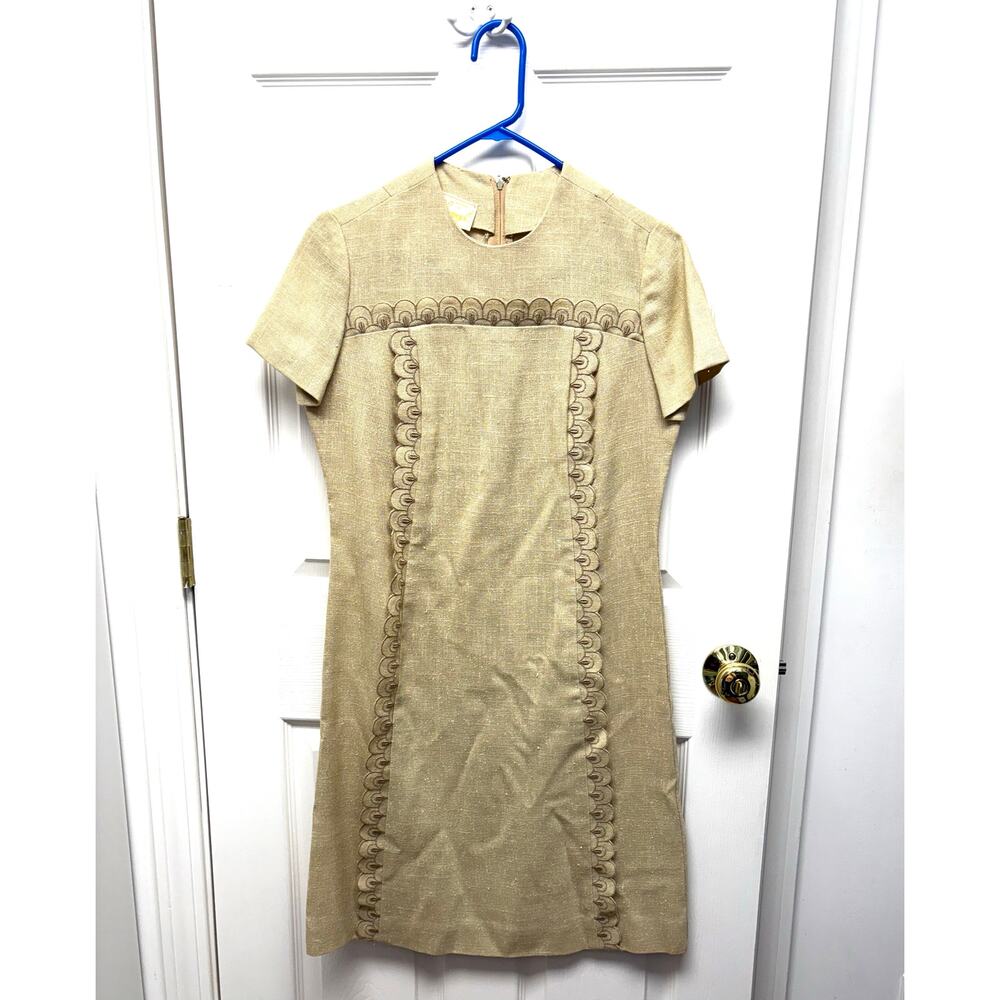 Vintage 1960s Dress Lampl Union Made Linen Look Pencil Size M Pockets